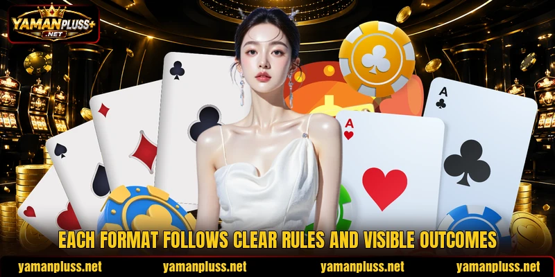 Each format follows clear rules and visible outcomes Each format follows clear rules and visible outcomes